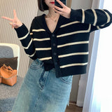 Women Knitwear Autumn Striped Sweater Loose Knitted Cardigan