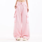 Men Sweatpants Tooling Wide-Leg Straight Trousers Side Stripe Stitching Loose Track Pants