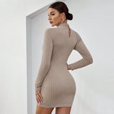 Women Dress Sexy Winter Hollow Knitted Slim Sheath Dress