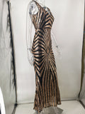 Women Evening Gown Sexy V-neck Vintage Party Sequins Dress