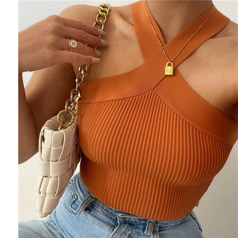 Women Knit Top Camisole Knitted Backless Tight