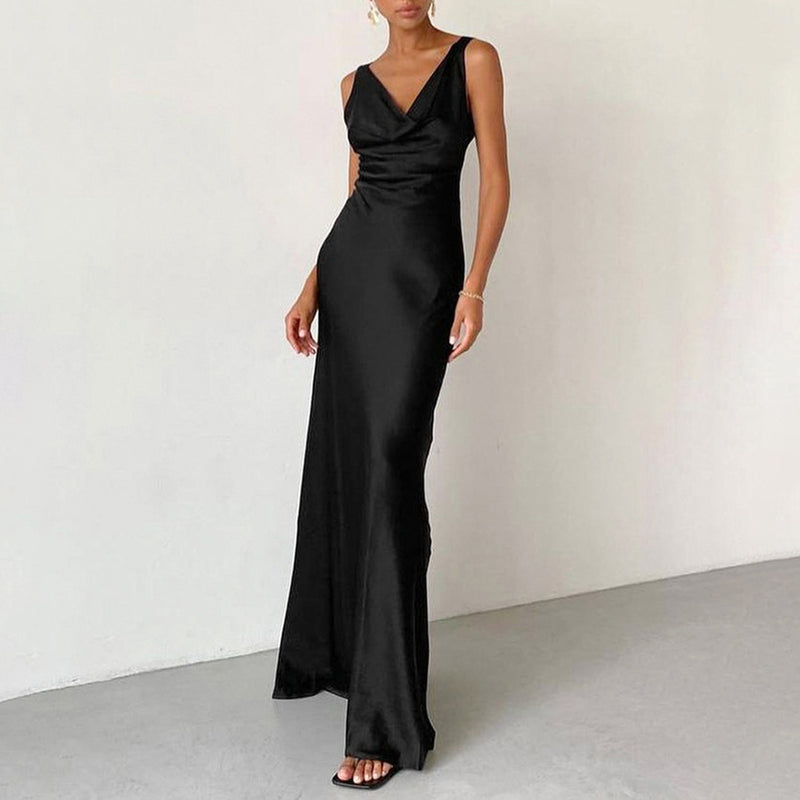 Women Dress Spring Black Sheath Dress Long Skirt