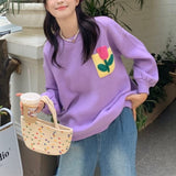Women Knitwear Autumn Three-Dimensional Flower round Neck Sweater Loose Sweater