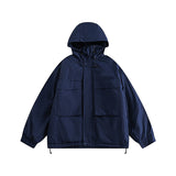 Unisex Winter Cotton Coat Three-Dimensional Pocket Decoration Hooded Cotton Jacket Retro Workwear Cotton-Padded Coat