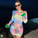 Women Dresses Fall Slim Fit round-Neck Long-Sleeved Dress