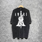 Amiri T-shirt Washed and Worn Retro Short Sleeve T-shirt