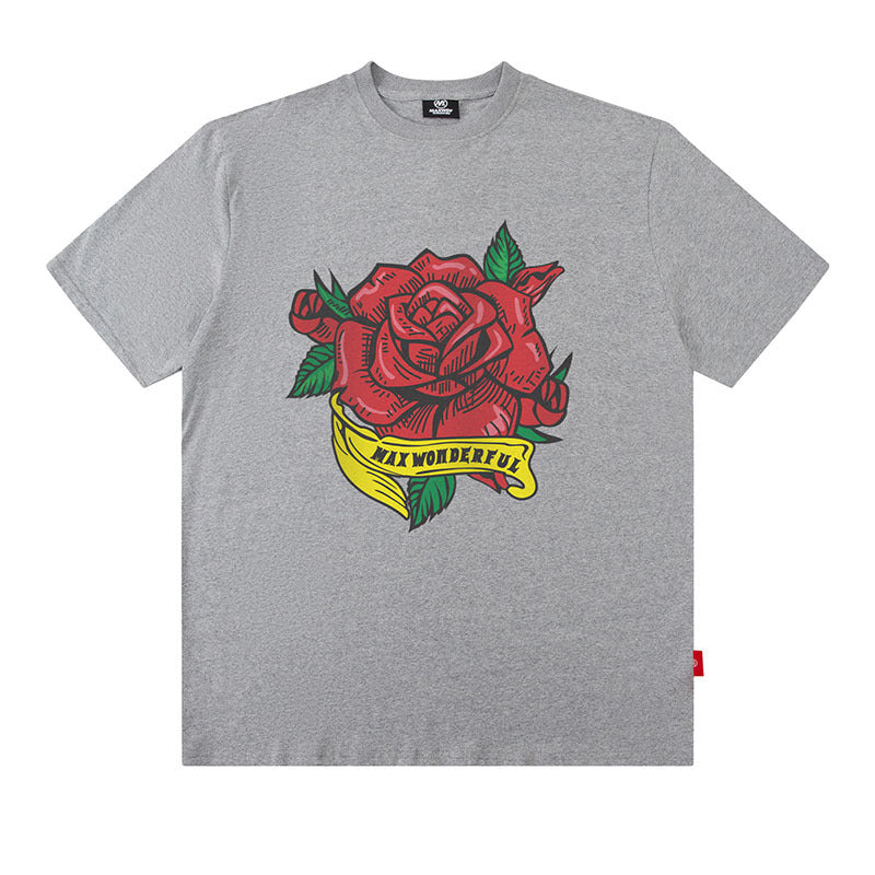 Men T Shirt Vintage Rose Print Couple Short Sleeve T-shirt
