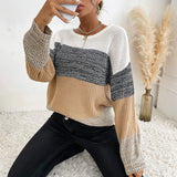 Women Knitted Sweater Autumn and Winter Leisure Women's Loose Color Matching Long Sleeve Sweater