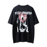 Men Vintage T-Shirt Wolf Print Short Sleeve T-shirt Flame Love Crew Neck T-shirt