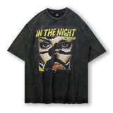 Men T Shirt Vintage Rap Character Printed Washed Short Sleeve T-shirt