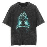 2024Men Tshirt Washed Black Vintage Japanese Anime Dragon