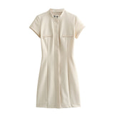 Women Dresses Summer Slim Fit Short Dress Stand Collar Sexy Skirt (Xds0414)