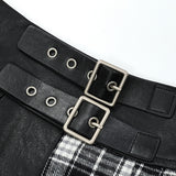Women Skirt Plaid Stitching PU Leather Skirt