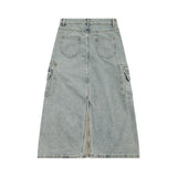 Women Long Skirt Denim Skirt Split Pocket A- line Skirt