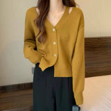Women Knitwear Spring and Autumn Hollow Loose V-neck Knitted Cardigan Coat