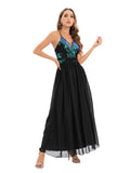 Women's Evening Gown Sexy Backless Spaghetti Straps Sequins Dress Gown