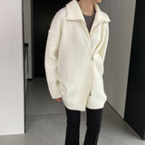 Women Cardigan Sweater Winter Zipper Coat Lapel Ins Long Sleeve Loose Sweater 1t8835