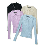 Women Tops Spring/Summer Lapel Hollow Knitwear Pullover Top