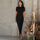 Women Dresses Winter Crew Neck Slim Back Lace-up Long Sleeve Dress