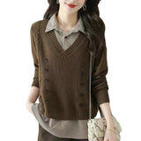Women Knitted Pullover Spring and Autumn Loose Long-Sleeved Sweater Top