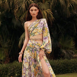 Women Dresses Summer Sexy One-Shoulder Long Sleeve Floral Dress Dress (Zns0409)
