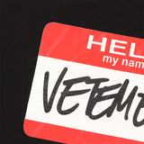 Vetements T Shirts VTM Hello My Name Is Red Signature Graffiti Logo T-shirt