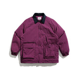 Unisex Winter Cotton Coat Three-Dimensional Pocket Decoration Loose Cotton Coat Vintage Corduroy Lapel Cotton-Padded Jacket