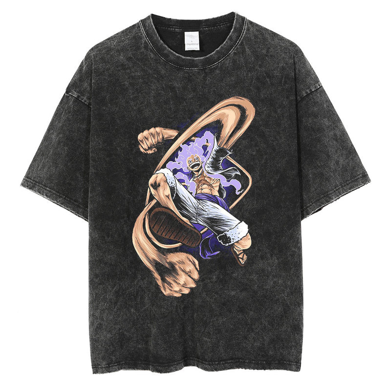 Washed and old T-shirt anime ONE PIECE short sleeve