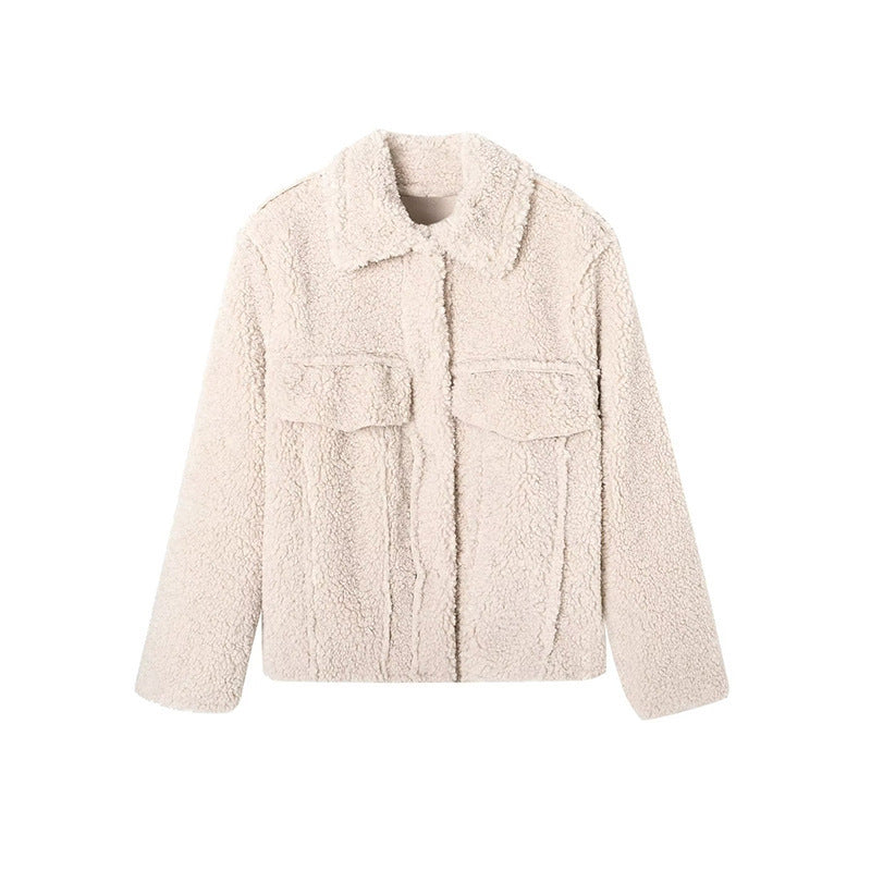 Women Jacket Winter Casual Imitation Lamb Wool Thick Loose Double-Sided Jacket
