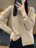 Women Knitted Cardigan Autumn Winter Retro Loose round Neck Sweater Coat