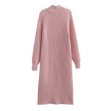 Women Sweater Knitwear Stand Collar Woolen Skirt Winter Loose Lapels Leisure Dress