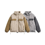 Unisex Coat Retro Contrast Color Thickened Cotton Padded Coat