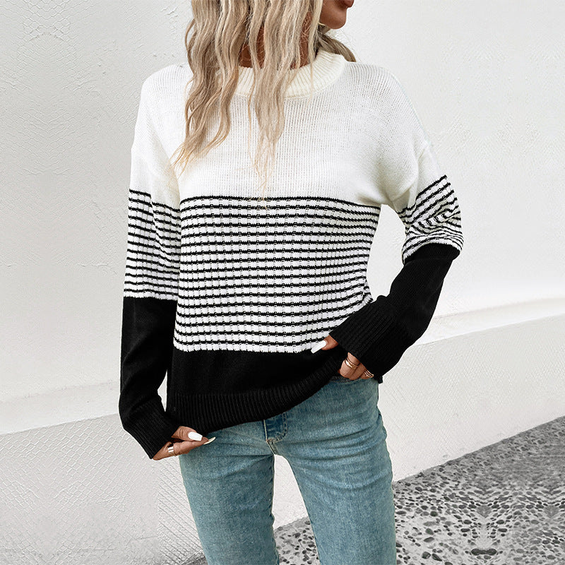 Women Knitted Sweater Autumn and Winter Striped Sweater