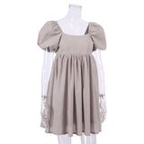 Women Dress Spring/Summer Square Collar Puff Sleeve Dress Women's Casual Short Skirt