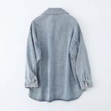 Women Jacket Spring and Autumn Leisure Snowflake Denim Shirt Jacket Coat