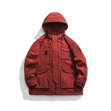 Unisex Winter Cotton Coat Three-Dimensional Multi-Pocket Hooded down Jacket Retro Workwear down Jacket