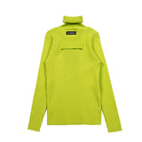 Vetements Sweater Slim-Fit Turtleneck Labeling Fluorescent Green Vertical Bar Knitted Sweater