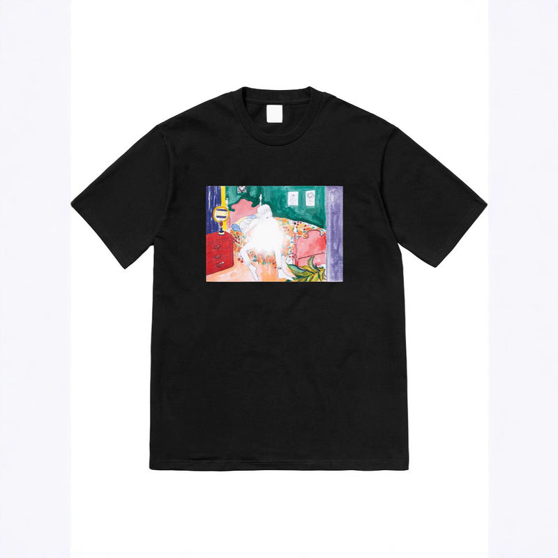 Men T-shirts 18FW Bedroom Tee Bedroom Artist Cartoon, Short Sleeve T-Shirt Bottom Shirt