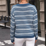 Women Knitted Sweater Amazon Independent Station Foreign Trade Wholesale 2023 Autumn New Cross-Border Fashion Women's Wear Long Sleeve Striped European and American Sweater