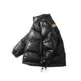Unisex Winter Cotton Coat Letter Printed Stand-up Collar Cotton-Padded Clothes PU Leather Cotton-Padded Jacket