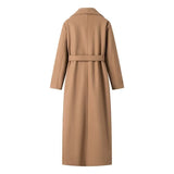 Women Coats Spring Long Woolen Coat Double Breasted Tie-Front Top