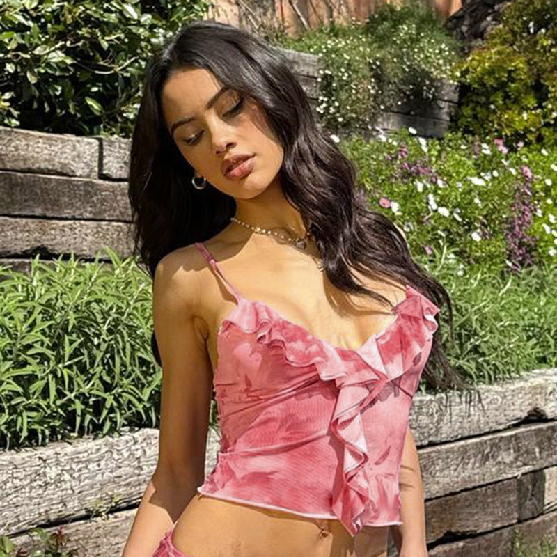 Women Tops Jf24072 Summer Slim Fit Vest Mesh Camisole Top