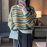 Women Knitwear Autumn and Winter Striped Knitted Top Loose Sweater