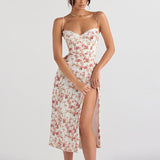 Women Dresse Lace Dress Open-Leg Suspender Dress V-neck Slim Fit Long Dress