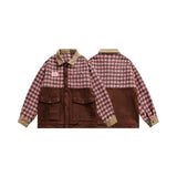 Unisex Jacket Plaid Splicing Coat Men and Women Baggy Casual Jacket
