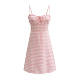 Women Dresses Summer Plaid Sling Dress Backless Sexy Skirt (Xds0414)