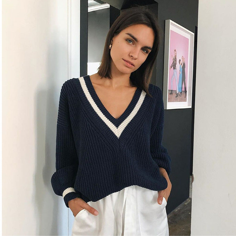 Women Knitted Sweater Spring and Autumn Sweater Loose off-the-Shoulder Bottoming Shirt Women's Sweater
