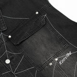 Men Vest Denim Vest Men's Spider Web Loose Lapels Sleeveless Jacket