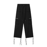 Men Sweatpants Multi-Pocket Drawstring Loose Straight-Leg Wide-Leg Pants