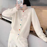 Women Knitted Cardigan Spring round Neck Long Sleeve Knitted Cardigan Sweater Coat